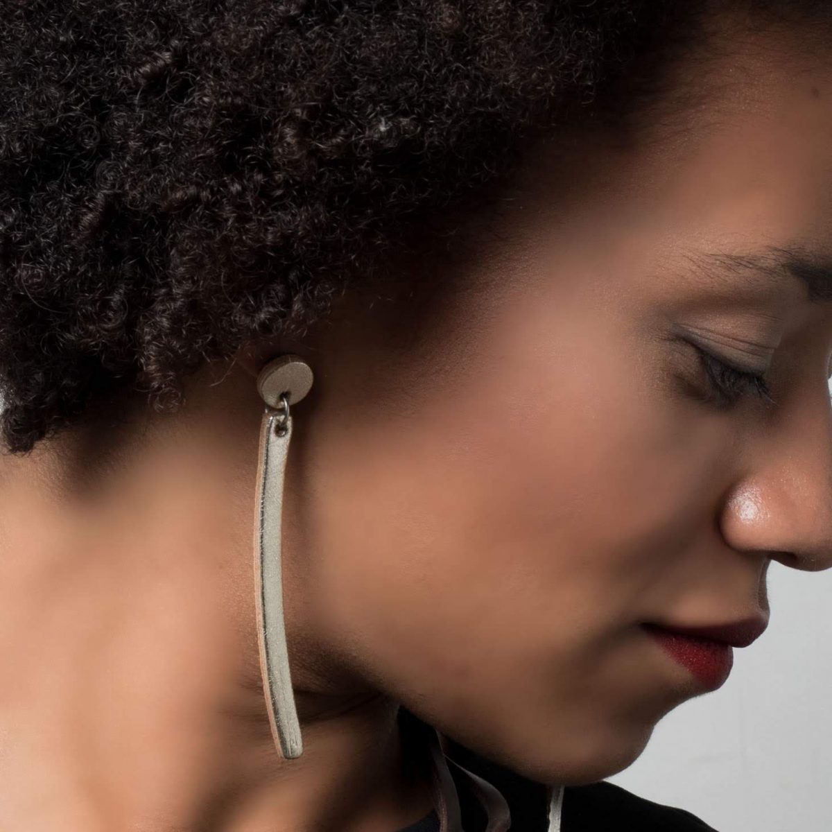 Large leather Ivi earrings by Maison Domecq